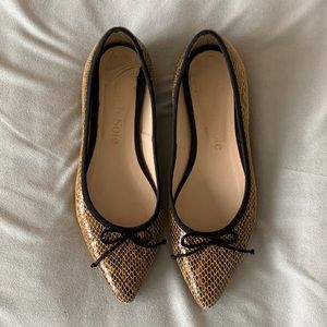 French Sole Penelope leather pointed toe ballet pump brown faux snakeskin size 7